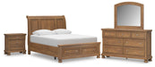 Ashley Furniture Feddinger bedroom set featuring a bed, nightstands, and dresser with a modern wood finish and stylish hardware.
