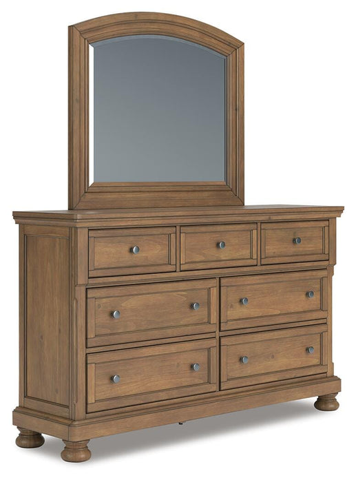 Ashley Furniture Feddinger bedroom set with a stylish bed, nightstands, and dresser in a modern bedroom scene.