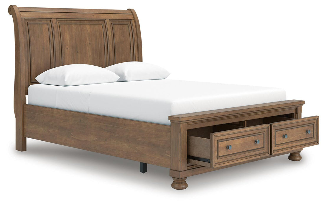 Ashley Furniture Feddinger bedroom set with a bed frame, matching nightstands, and dresser in a modern bedroom setup.