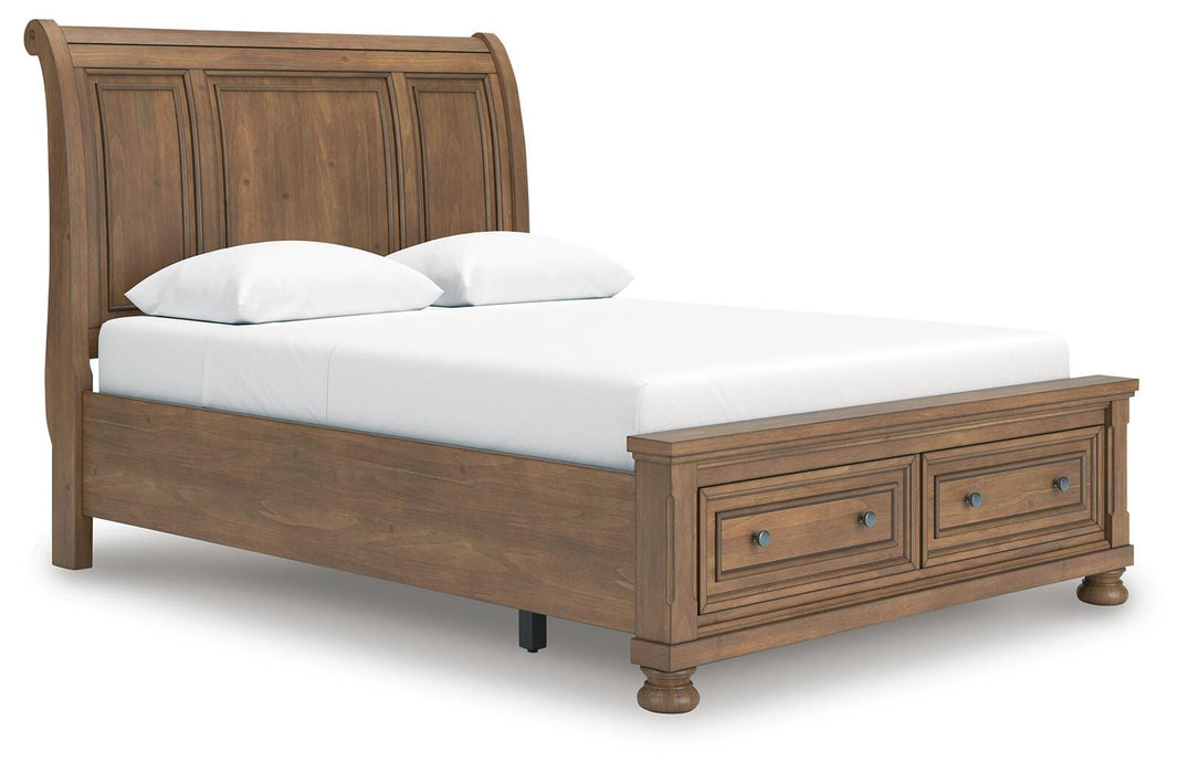 Ashley Furniture Feddinger bedroom set with a stylish bed frame, matching nightstands, and coordinated bedding in a cozy bedroom setting.