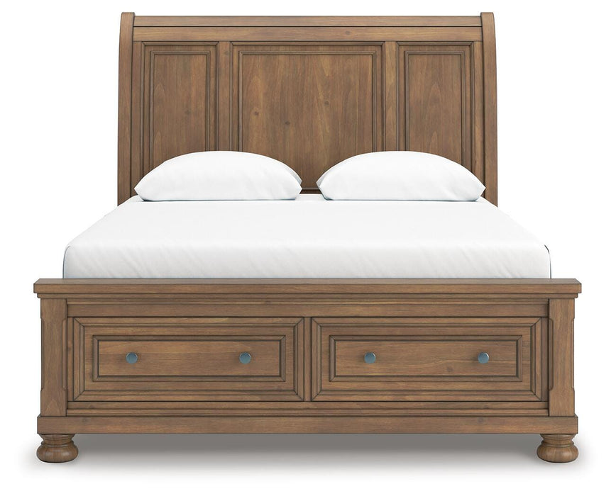 Ashley Furniture Feddinger bedroom set with a headboard and matching furniture in a stylish bedroom scene.