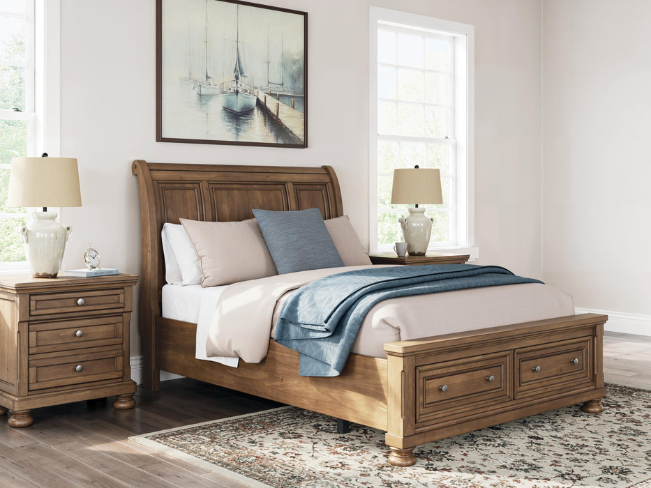 Ashley Furniture Feddinger bedroom set featuring a bed with a wooden headboard and matching nightstands in a modern bedroom design.