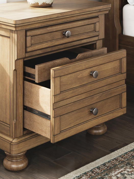 Ashley Furniture Feddinger bedroom set with bed frame, matching nightstands, and dresser in a modern wood finish.