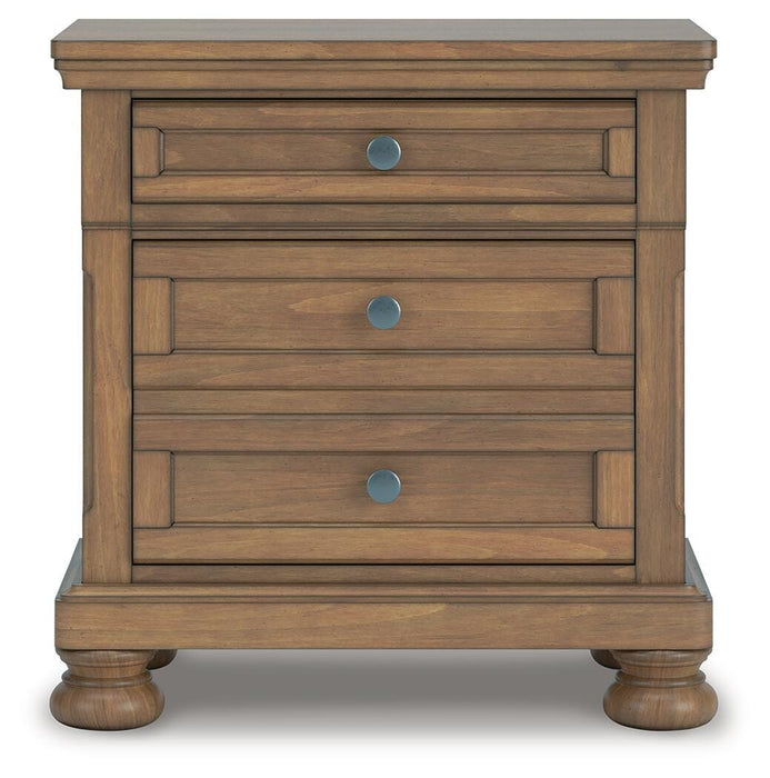 Ashley Furniture Feddinger bedroom set with matching headboard, nightstands, and dresser in a modern bedroom scene.