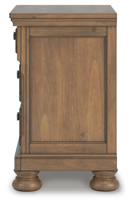 Ashley Furniture Feddinger bedroom set featuring a modern wood finish, including a bed frame, nightstands, and dresser.