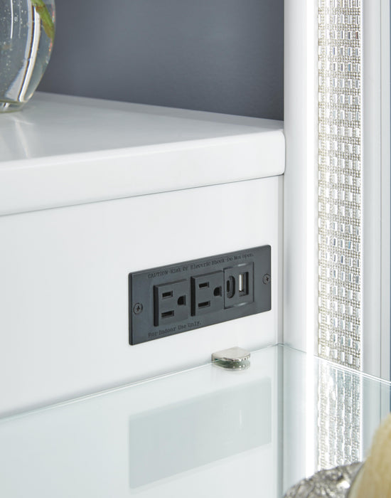 Ashley Furniture Chalanna vanity with mirror, featuring a sleek design and built-in USB ports for convenience.