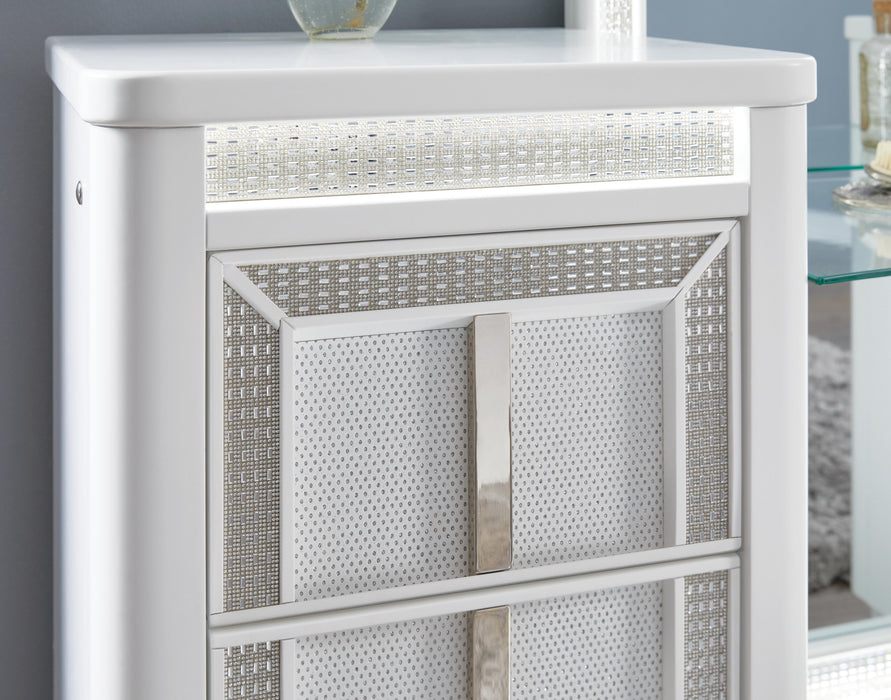 Ashley Furniture Chalanna vanity with mirror featuring LED handle detail, modern wooden vanity for bedroom use.
