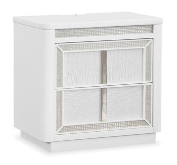Ashley Furniture Chalanna bedroom set with a bed, matching nightstands, and dresser in a stylish, modern bedroom design.