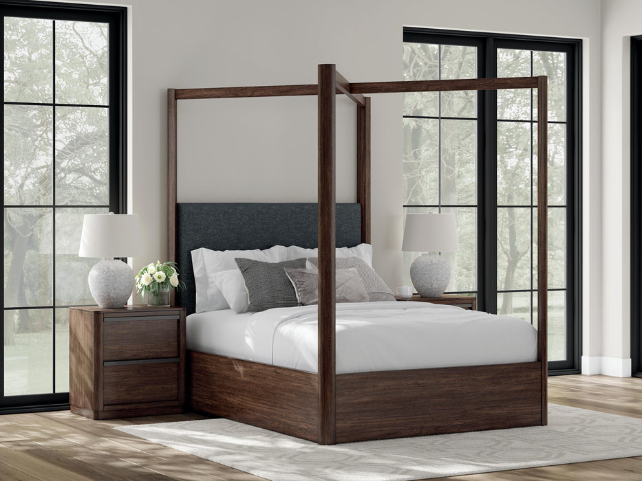 Ashley Furniture Dilenno bedroom set with a modern bed frame, matching nightstands, and dresser in a stylish bedroom setup.