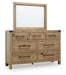 Ashley Furniture Ridgester dresser with matching mirror, featuring a sleek wood finish and modern design.