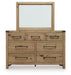 Ashley Furniture Ridgester dresser and mirror set, featuring a wooden dresser with mirror, showcasing a modern bedroom furniture design.