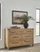 Ashley Furniture Ridgester dresser and mirror set, featuring a wooden dresser with a matching mirror and sleek hardware.