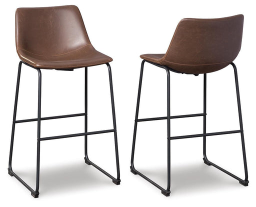 Ashley Furniture Centiar pub height bar stool with a wooden seat and metal frame, ideal for home bar or kitchen counter seating.