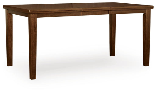 Ashley Furniture Ralene counter height dining extension table seen from an angled side view, showcasing its sturdy wood design.