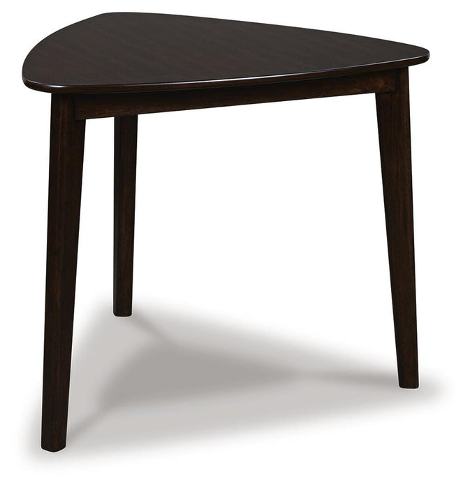 Ashley Furniture Mallenette dining room set with a rectangular table and six matching chairs, shown from an angled side view.