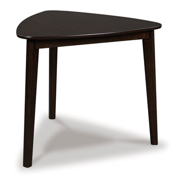 Ashley Furniture Mallenette dining room set with a rectangular table and six upholstered chairs, view from an angle.