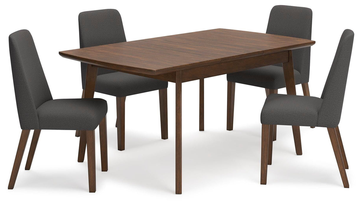 Ashley Furniture Lyncott dining room set with table and chairs, featuring a modern design and dark wood finish.