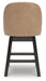 Ashley Furniture Neymorton counter height barstool with upholstered back and wooden legs, shown from the back.