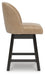 Ashley Furniture Neymorton counter height barstool shown from the side with a wooden frame and cushioned seat.