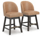 Ashley Furniture Neymorton counter height barstool with wooden seat and metal frame, shown from a side angle.
