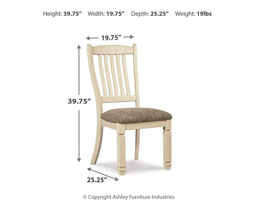 Ashley Furniture Bolanburg dining room set with a wooden table and six chairs, featuring a classic design and warm wood finish.