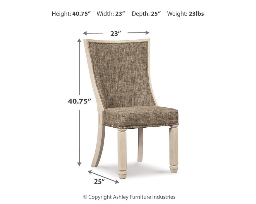 Ashley Furniture Bolanburg dining room set featuring a wooden table and matching chairs in a modern design.
