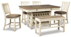 Ashley Furniture Bolanburg dining room set with a wooden table and matching chairs in a modern dining area.