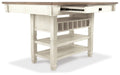 Ashley Furniture Bolanburg dining room set with a wooden table and six upholstered chairs, shown from an angled open side view.