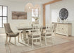 Ashley Furniture Bolanburg dining room set with a wooden table and matching chairs, shown in a modern dining space.