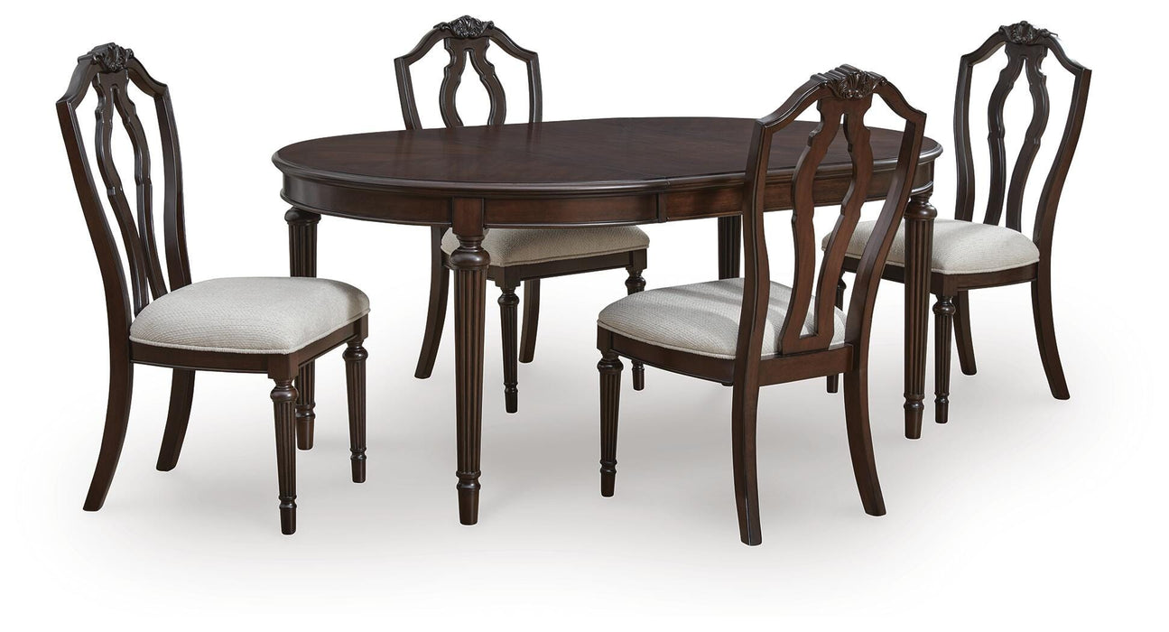 Ashley Furniture Lavinton dining room set with table and chairs in a modern wood finish, ideal for stylish dining spaces.