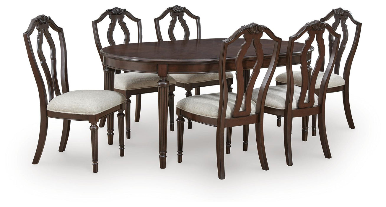 Ashley Furniture Lavinton dining room set with a table and chairs in a modern wooden finish.