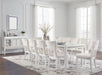 Ashley Furniture Chalanna dining room set with a wooden table and matching chairs in a modern dining area.