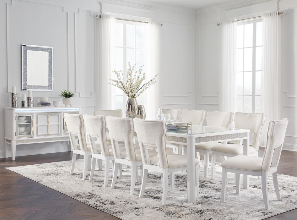 Ashley Furniture Chalanna dining room set with a wooden table and matching chairs in a modern dining area.
