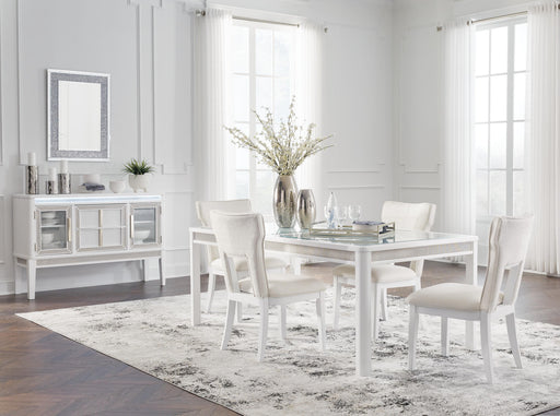 Ashley Furniture Chalanna dining room set with a wooden table and matching chairs, shown in a modern dining room setting.
