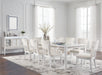 Ashley Furniture Chalanna dining room set with a wooden table and six matching chairs, stylish and modern design.