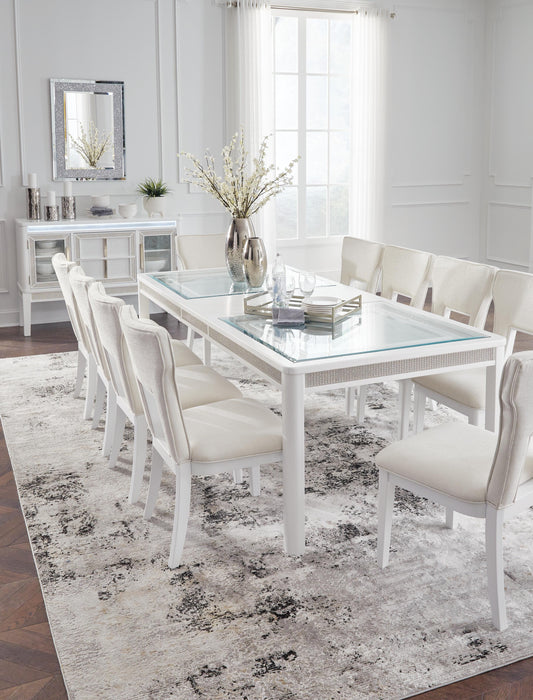 Ashley Furniture Chalanna dining room set with table and chairs, modern design in a warm wood finish.