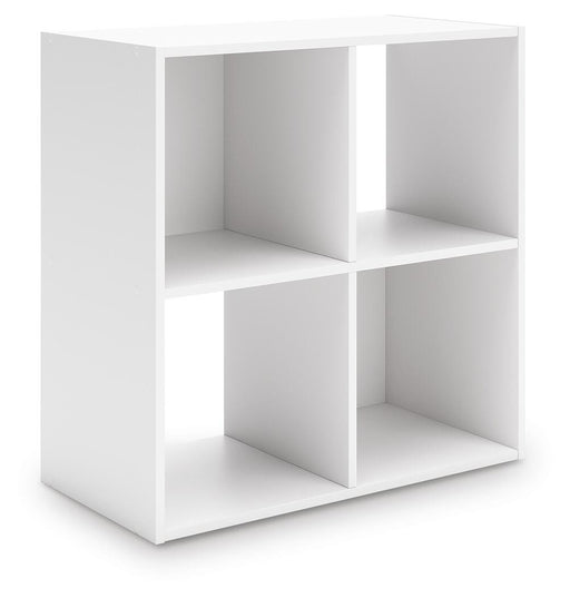 Ashley Furniture Onita four cube organizer with angled shelves, featuring a sleek wood finish and versatile storage compartments.