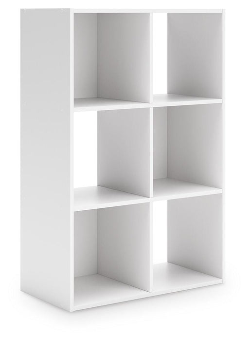 Ashley Furniture Onita Six Cube Organizer with angled design, featuring six open storage cubes in a modern EA Furniture style.
