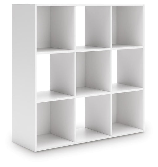Ashley Furniture Onita Nine Cube Organizer with nine open storage cubes, shown from an angled view in the product image.