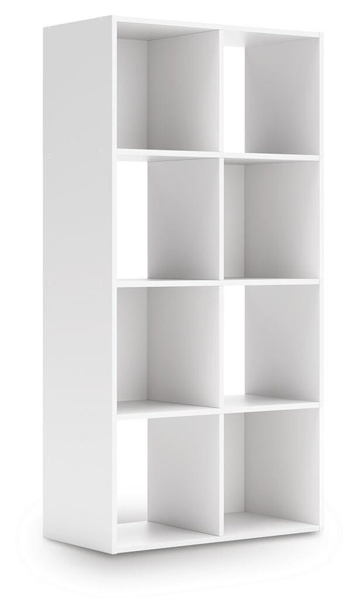 Ashley Furniture Onita Eight Cube Organizer with angled shelves, black finish, and sturdy design for versatile storage.