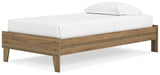 Ashley Furniture Deanlow Bed with a wooden frame and modern design, shown from an angled view with a headboard and mattress.