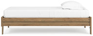Ashley Furniture Deanlow Bed with a sleek wooden frame and modern design, shown from a side angle in the image.