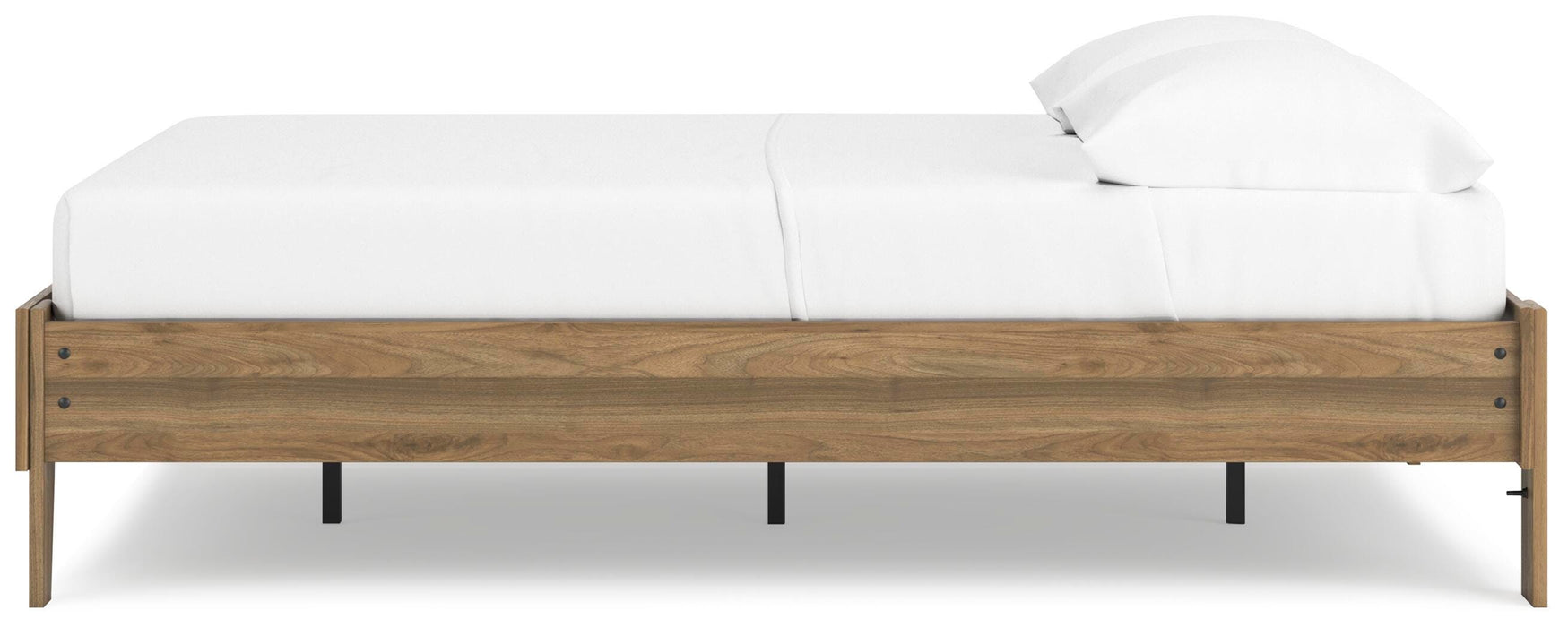 Ashley Furniture Deanlow Bed with a sleek wood frame and modern design, shown from the side view in a stylish bedroom setting.