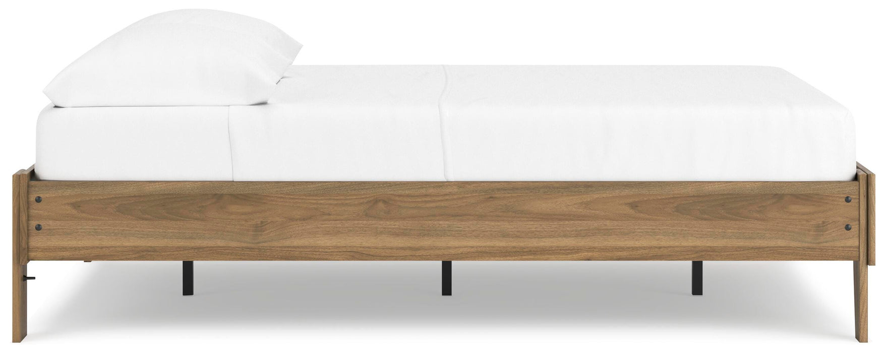 Ashley Furniture Deanlow Bed with a sleek wooden design, shown from the side view highlighting its modern frame and finish.