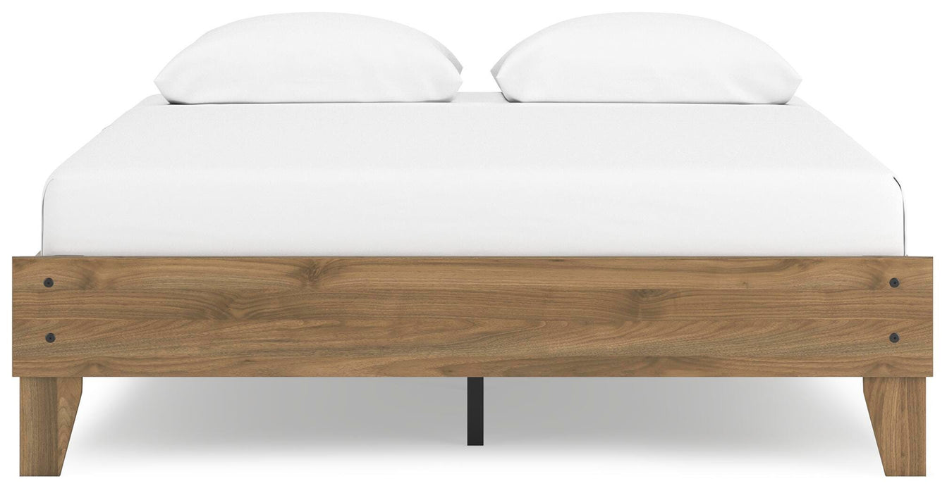 Ashley Furniture Deanlow Bed with a dark wood finish and a tall headboard featuring clean, modern lines.