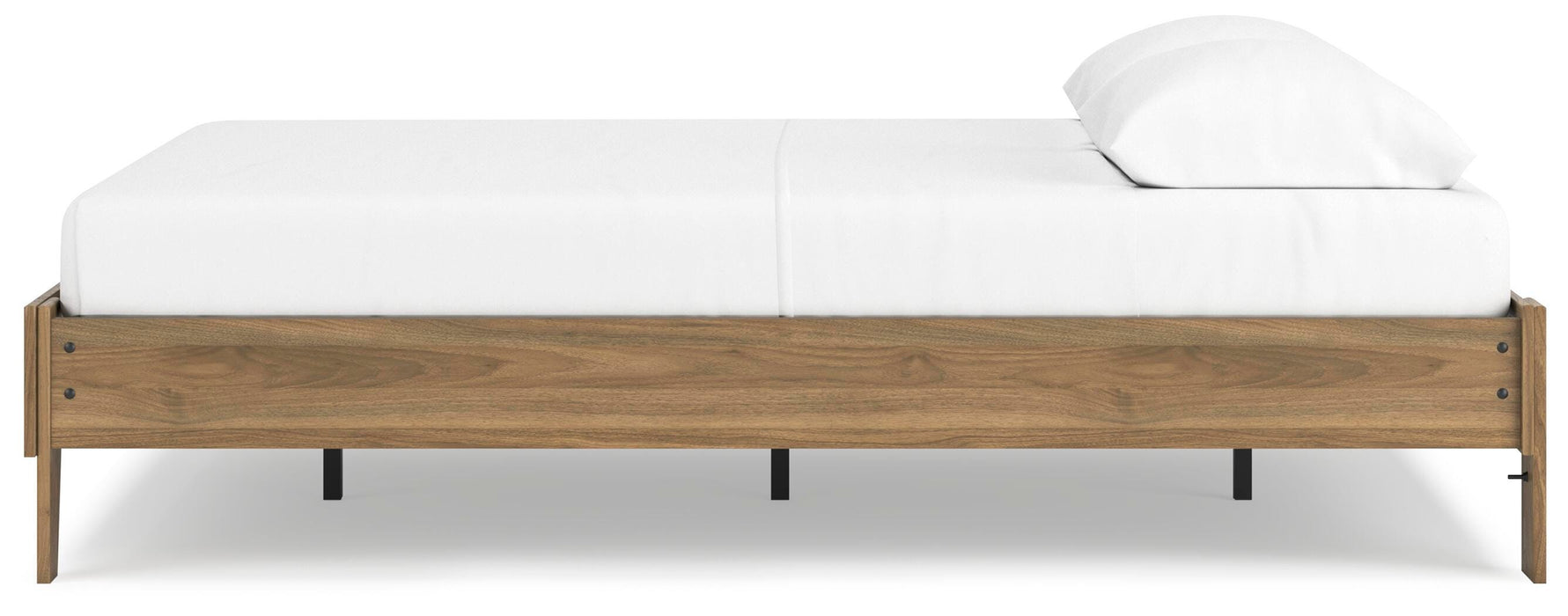 Ashley Furniture Deanlow Bed with a modern wooden frame and sleek design, shown from the side view.