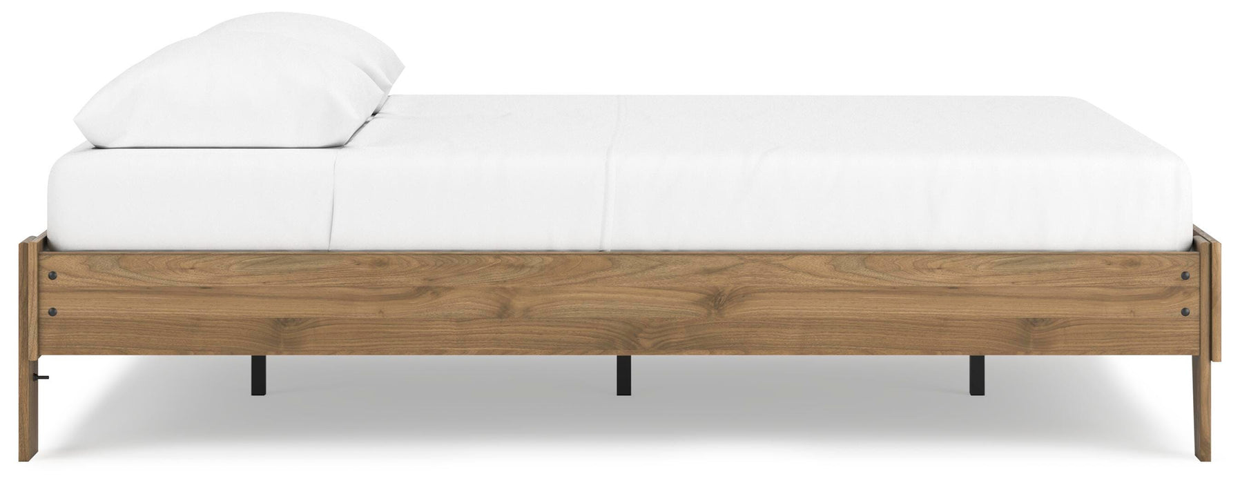 Ashley Furniture Deanlow Bed with a sleek wood frame and modern design, shown from a side angle.