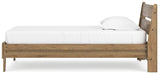 Ashley Furniture Deanlow Bed with a sleek wood frame and side panel, shown from a side view.
