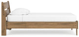 Ashley Furniture Deanlow Bed with a sturdy wooden frame and side panels, showcasing a modern bedroom design.