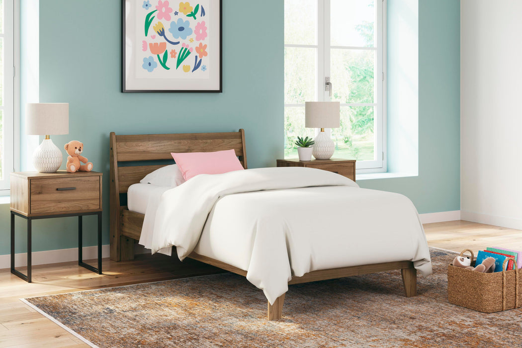 Ashley Furniture Deanlow Bedroom Set with bed frame, dresser, and nightstands in a modern bedroom design.